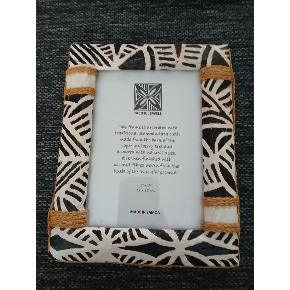 Pacific Jewell 5x7 Wooden Picture Frame Tapa Cloth Coconut Fibres Made In Samoa
